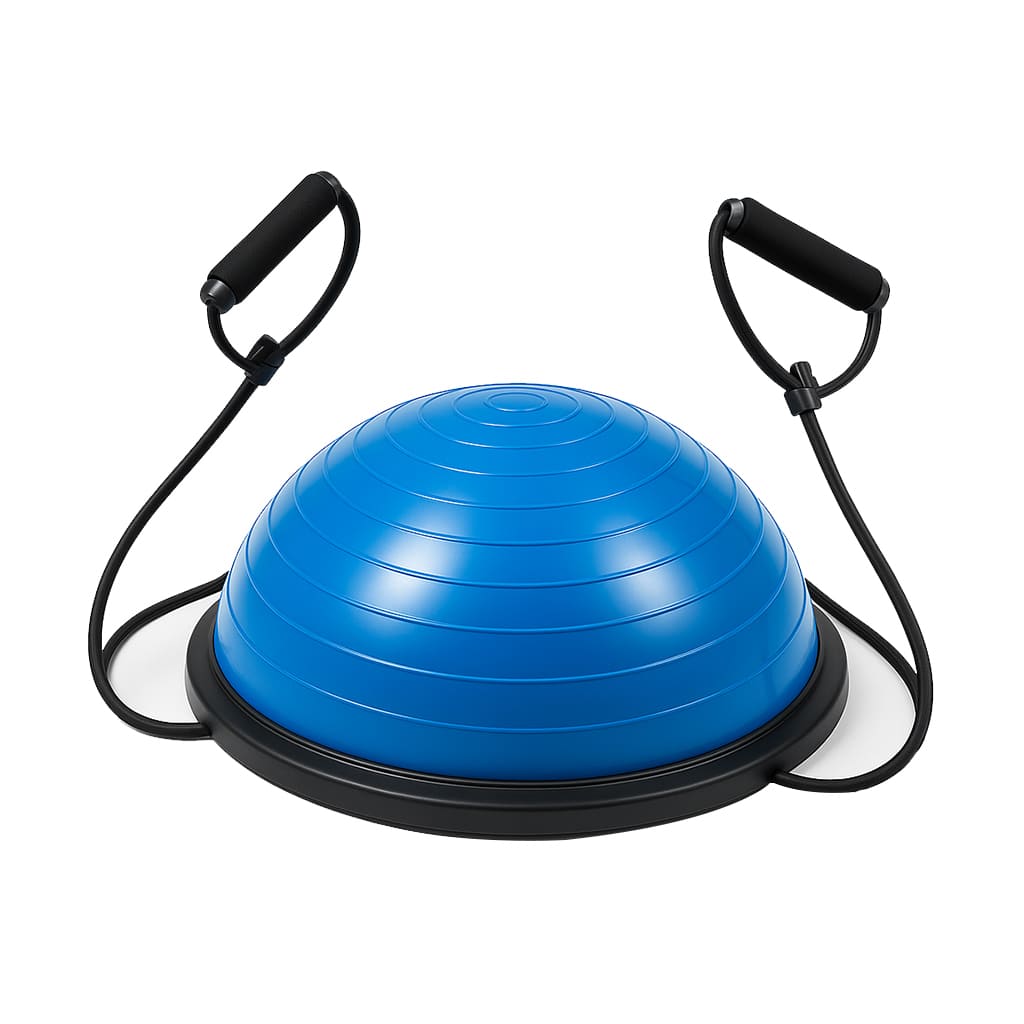 Medivita BalanceKern blue half-ball trainer with resistance bands for full-body workout and improved stability.
