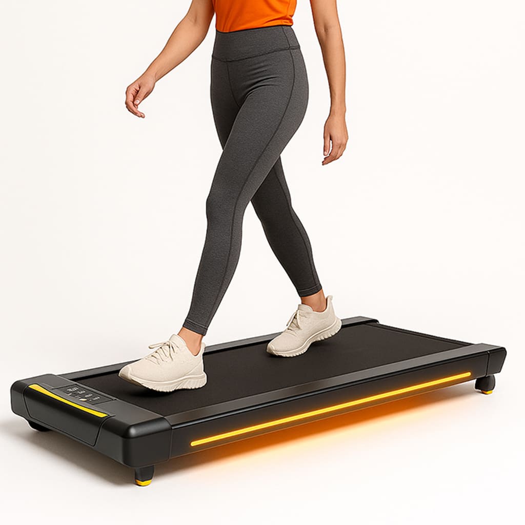 Person using Medivita GehAktiv walking pad, designed for gentle, joint-friendly exercise in small spaces, promoting an active lifestyle.