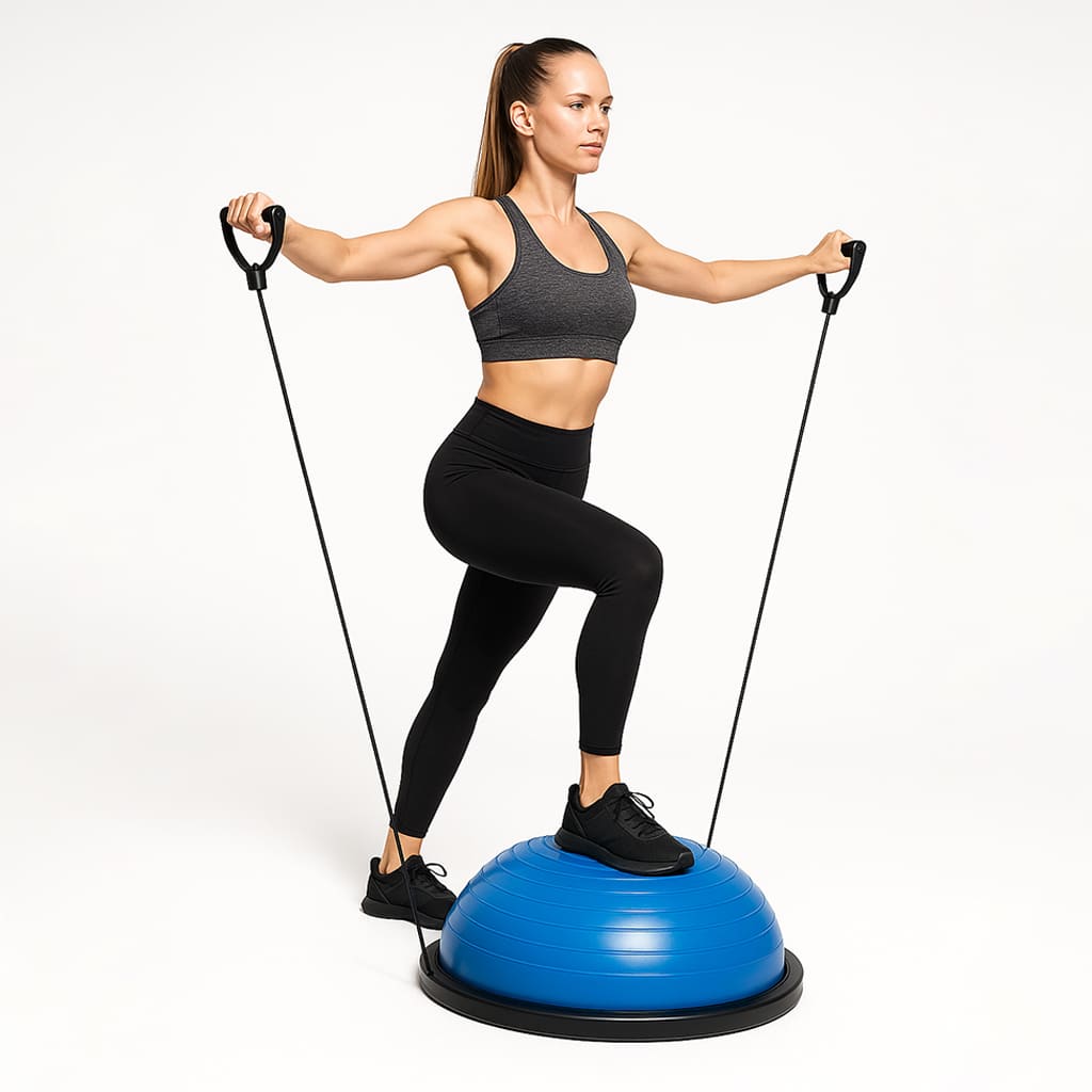 Woman exercising on Medivita BalanceKern® dome trainer for strength and balance