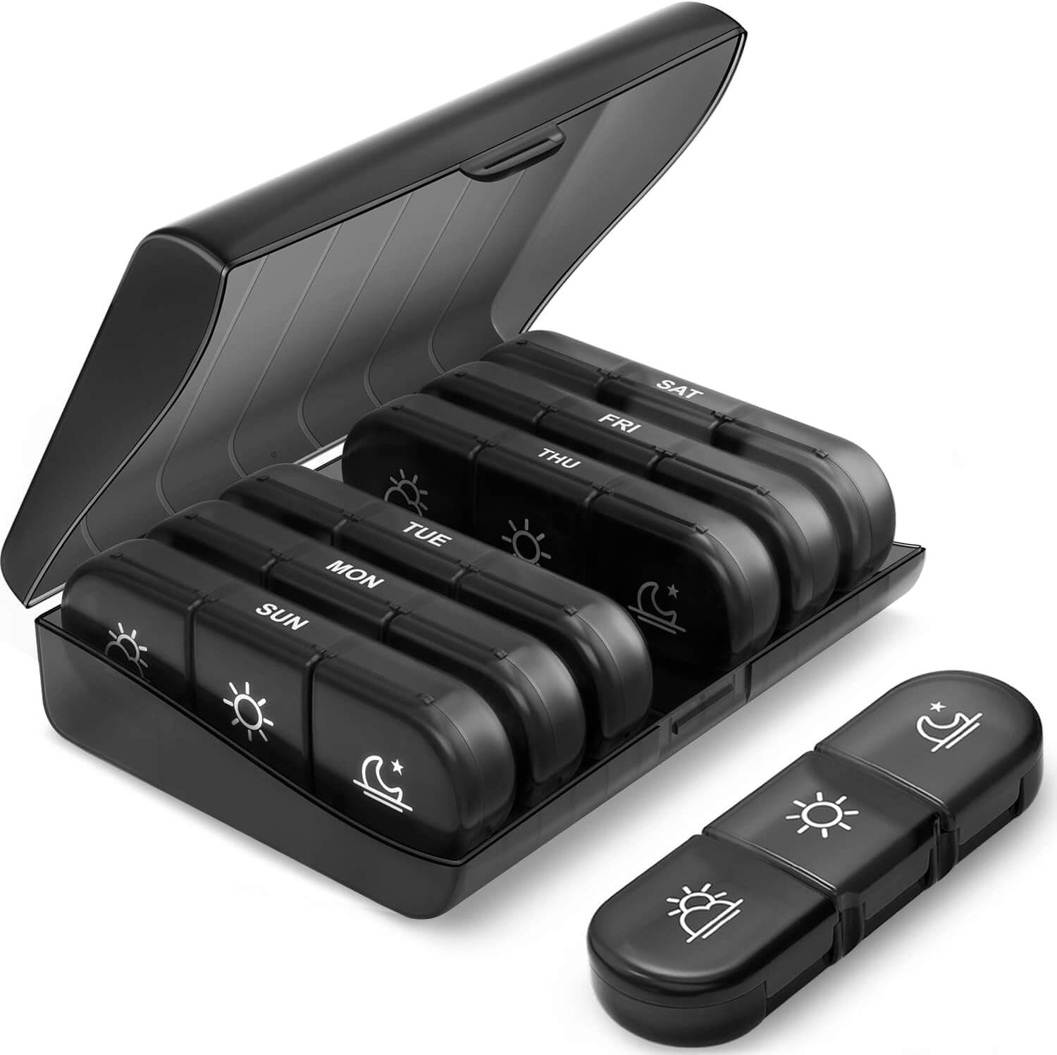 Alt Tag: Medivita 7-Tage Pillenbox mit robustem, BPA-freiem Design, sieben Fächer für Tablettenaufbewahrung. Ideal zum Organisieren von Medikamenten.