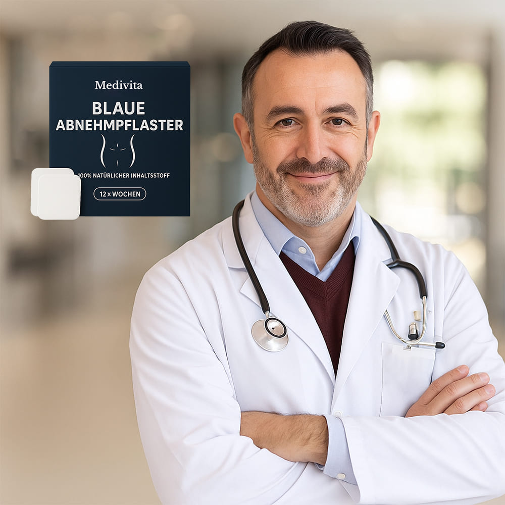 Alt Tag: Doctor endorsing MediVita Blaue AbnehmPflaster, weight loss patch, for effective fat reduction and metabolic boost.